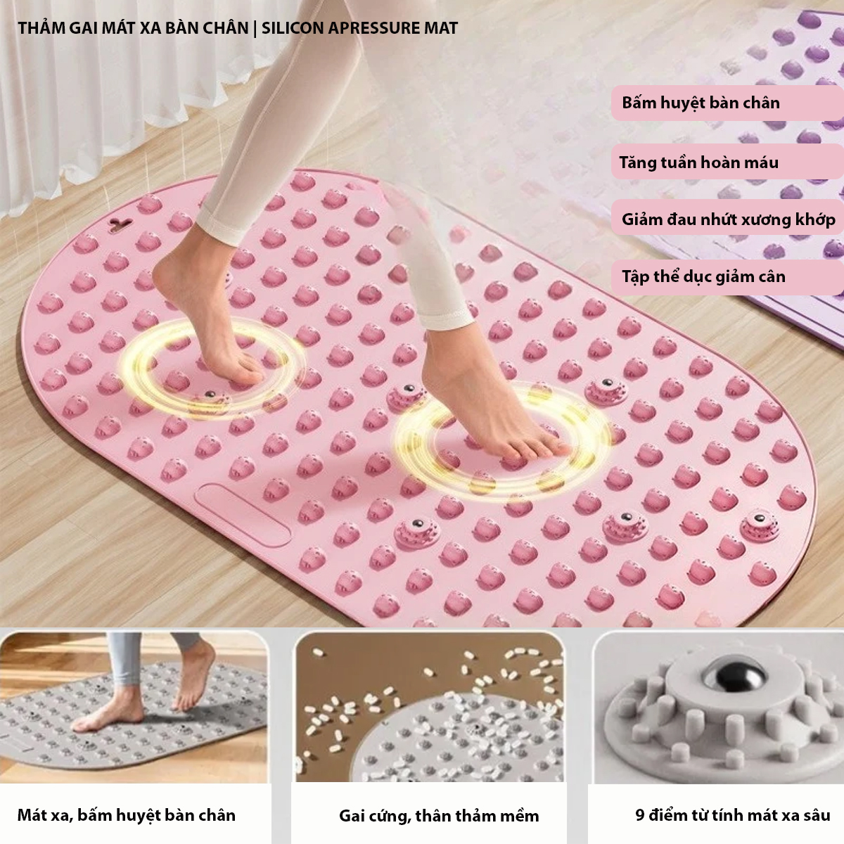 Thảm gai tập đi bộ tại chỗ mát xa bàn chân, thảm gai chạy bộ thể dục tại nhà bấm huyệt bàn chân giảm cân - Quang Minh Store 04